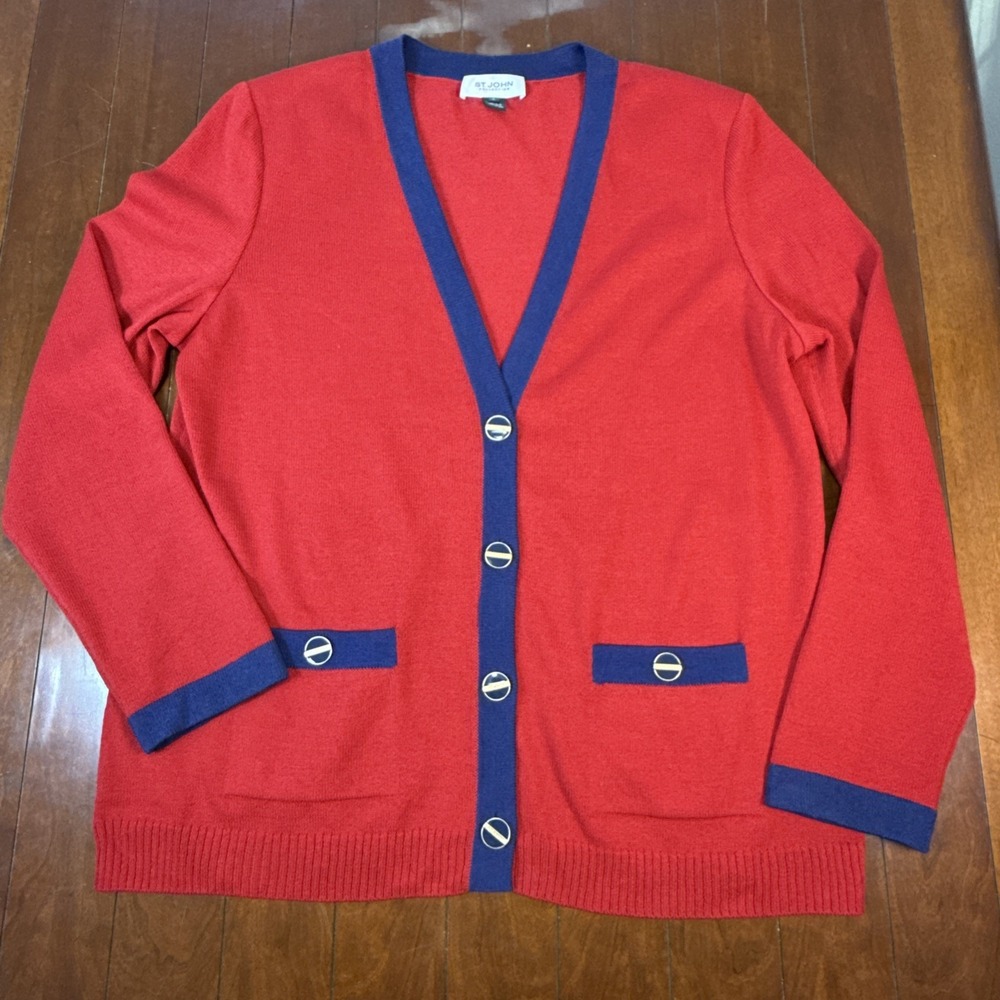ST. JOHN COLLECTION RED SANTANA KNIT BLAZER CARDIGAN size XL